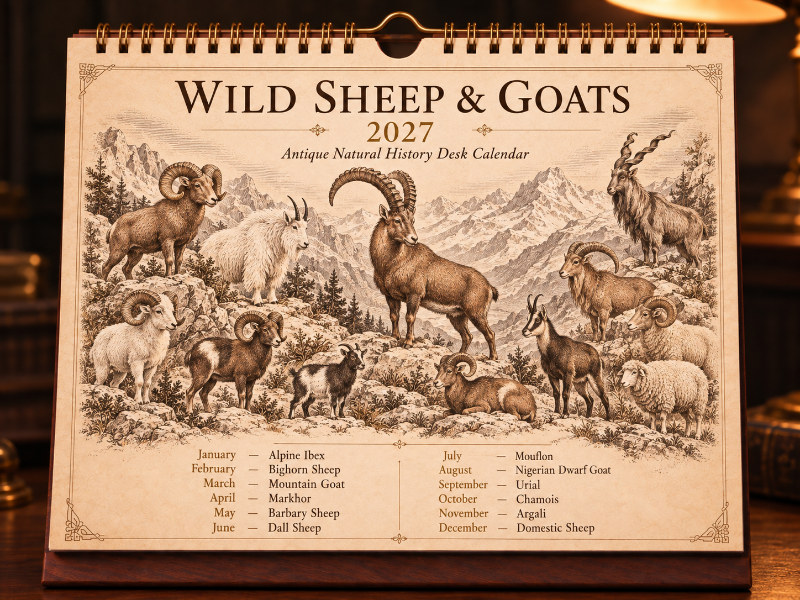 🐑Wild Sheep & Goats 2027 — Antique Natural History Desk Calendar📅