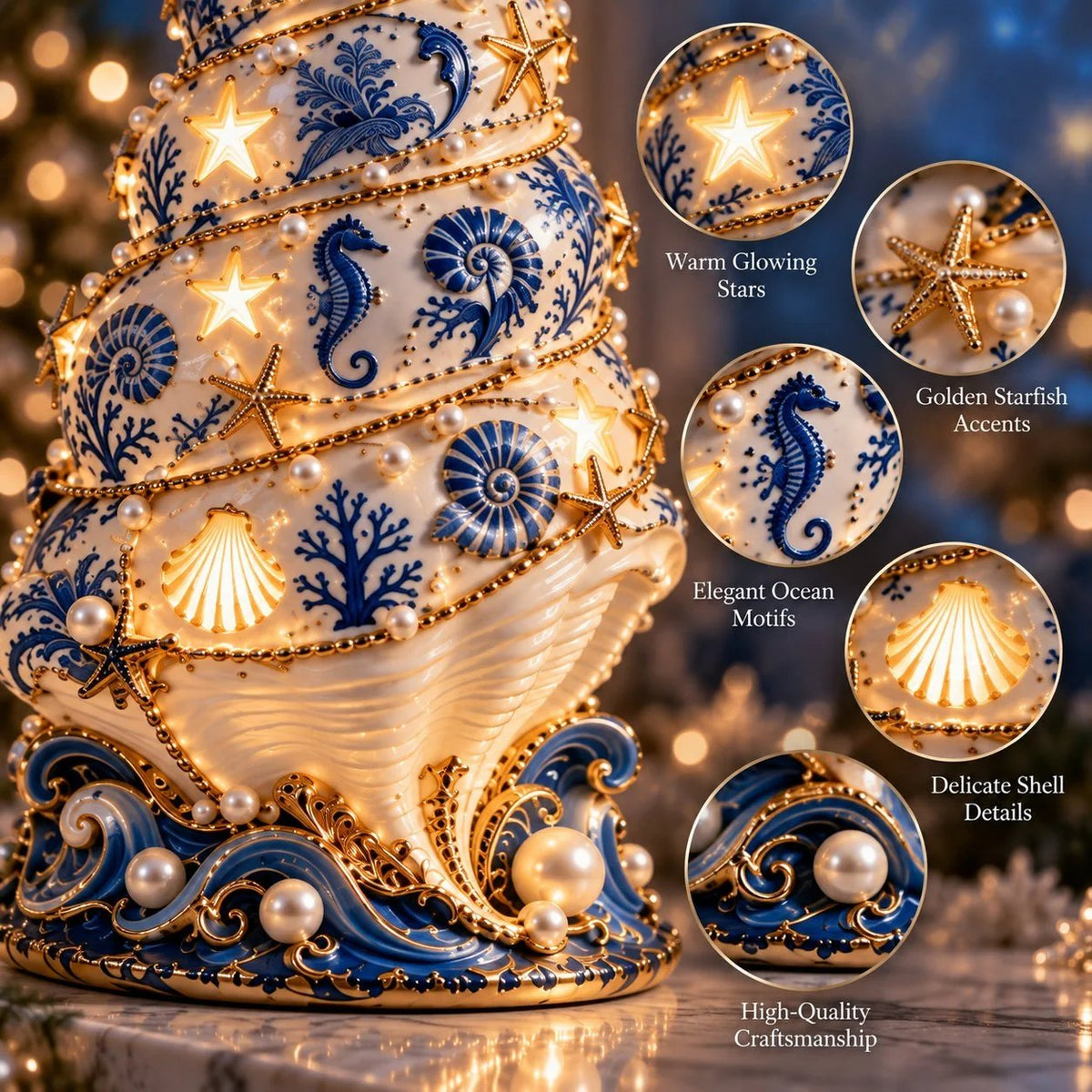 🌊 Coastal-Style “Christmas Tree Made of Shells” Projection Lamp ✨