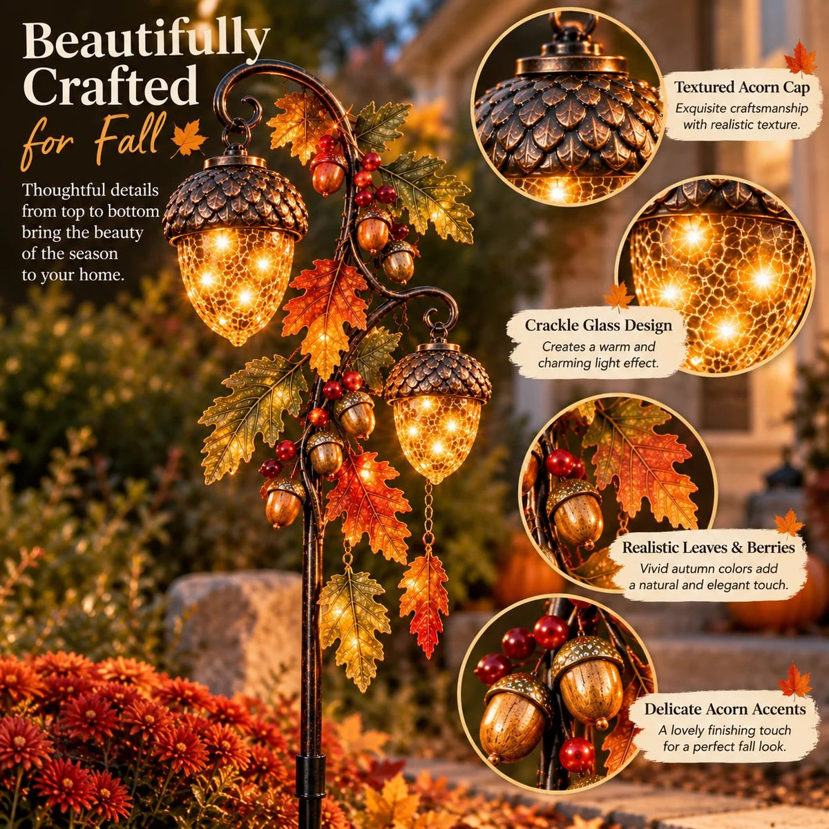 🍁 Autumn Acorn Glow™ – Solar Double Acorn Garden Stake Light🎁