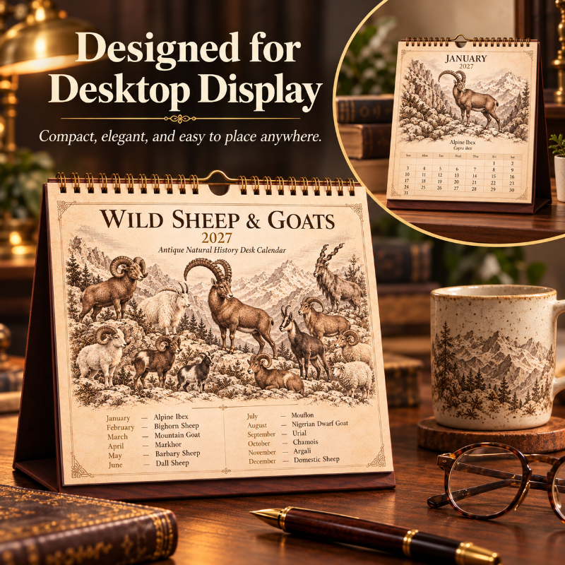 🐑Wild Sheep & Goats 2027 — Antique Natural History Desk Calendar📅