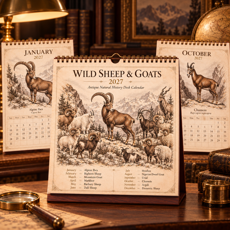 🐑Wild Sheep & Goats 2027 — Antique Natural History Desk Calendar📅