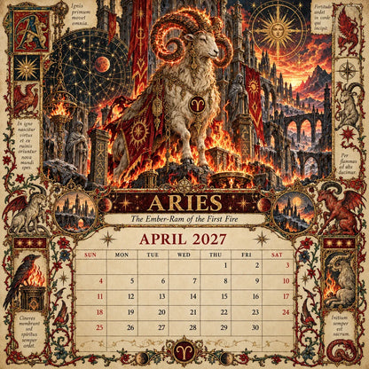 🔮 2027 Zodiac Grimoire Desk Calendar | 12 Medieval-Inspired Zodiac Artworks for Astrology & Gothic Art Lovers ✨