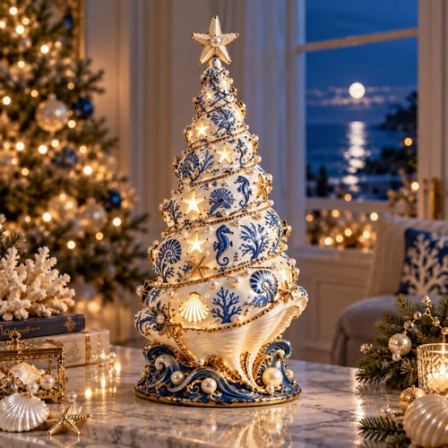 🌊 Coastal-Style “Christmas Tree Made of Shells” Projection Lamp ✨