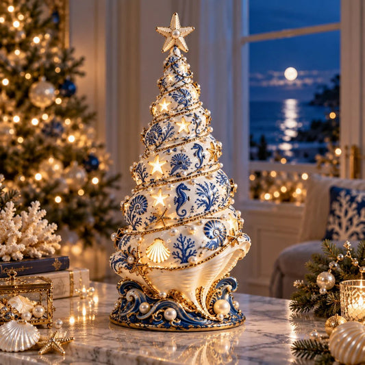 🌊 Coastal-Style “Christmas Tree Made of Shells” Projection Lamp ✨