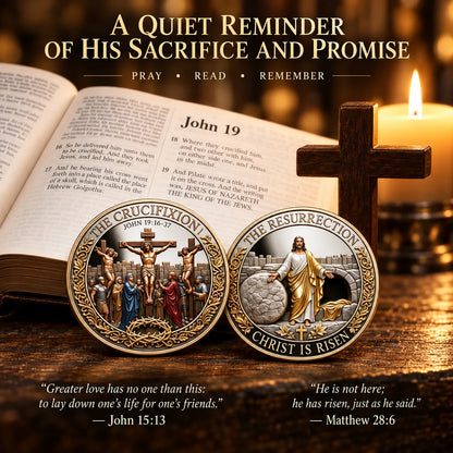 Crucifixion & Resurrection Commemorative Coin, Christian Faith Keepsake Celebrating Sacrifice, Hope & the Risen Christ