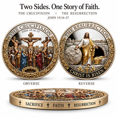 Crucifixion & Resurrection Commemorative Coin, Christian Faith Keepsake Celebrating Sacrifice, Hope & the Risen Christ