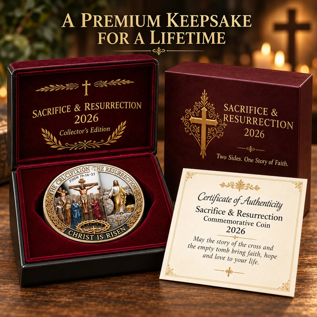 Crucifixion & Resurrection Commemorative Coin, Christian Faith Keepsake Celebrating Sacrifice, Hope & the Risen Christ