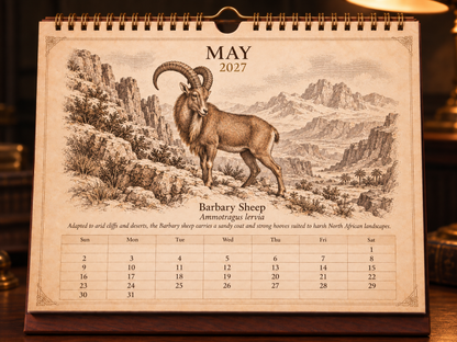 🐑Wild Sheep & Goats 2027 — Antique Natural History Desk Calendar📅