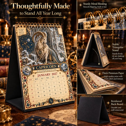 🔮 2027 Zodiac Grimoire Desk Calendar | 12 Medieval-Inspired Zodiac Artworks for Astrology & Gothic Art Lovers ✨