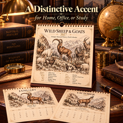 🐑Wild Sheep & Goats 2027 — Antique Natural History Desk Calendar📅