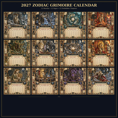 🔮 2027 Zodiac Grimoire Desk Calendar | 12 Medieval-Inspired Zodiac Artworks for Astrology & Gothic Art Lovers ✨