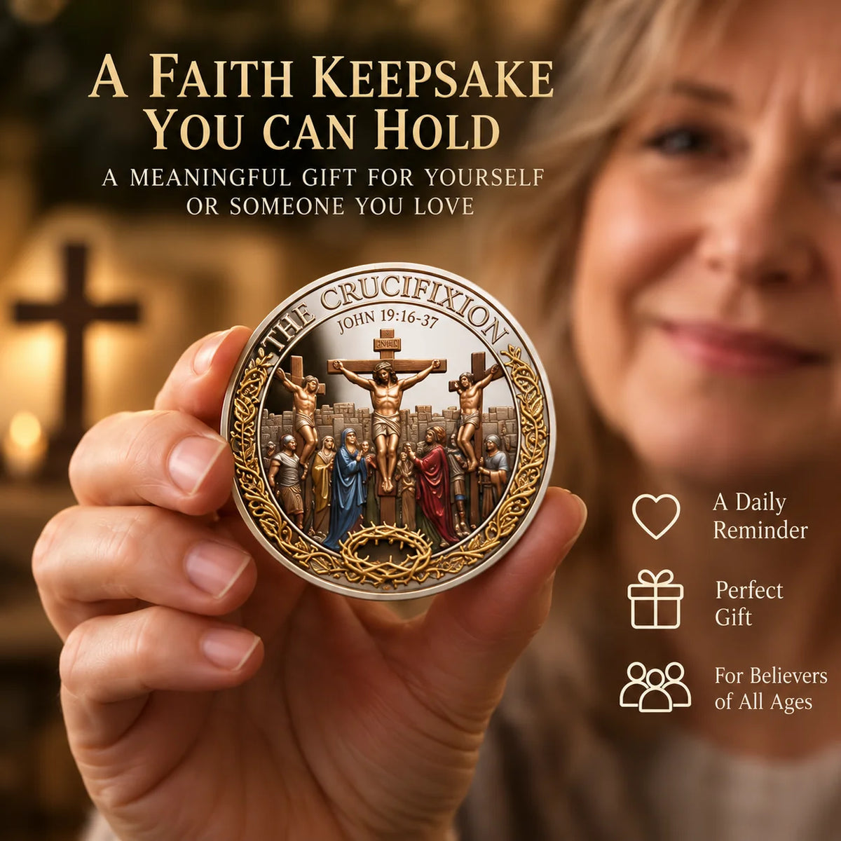 Crucifixion & Resurrection Commemorative Coin, Christian Faith Keepsake Celebrating Sacrifice, Hope & the Risen Christ