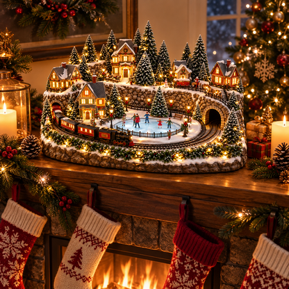 🔥 Animated Holiday Train & Ice Rink Scene ✨