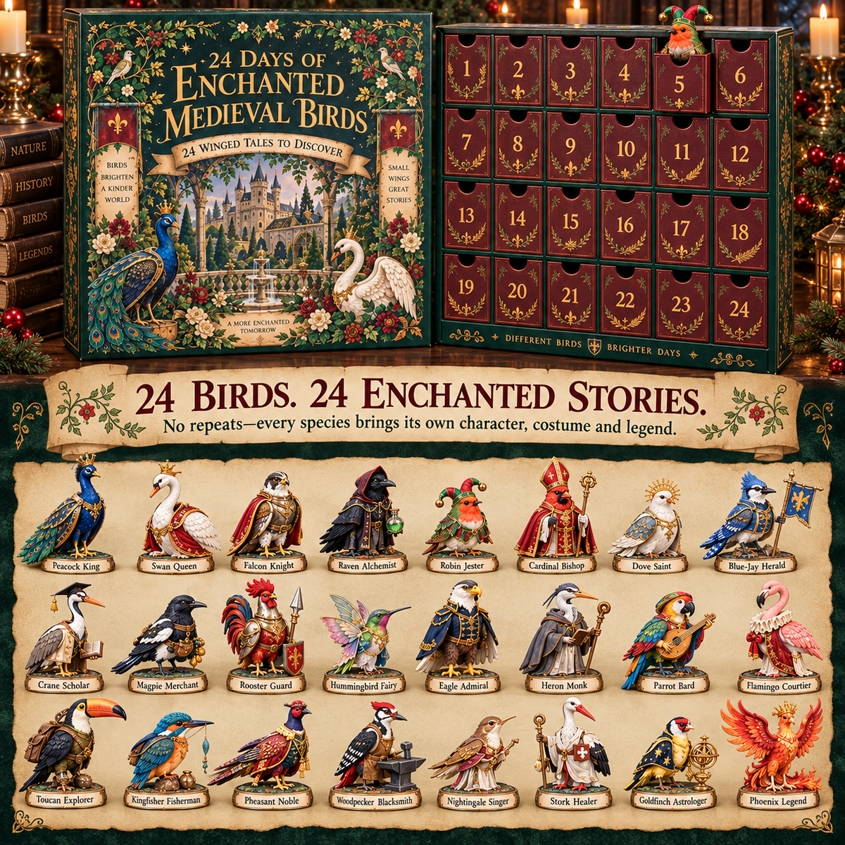 24 Days of Enchanted Medieval Birds Advent Calendar
