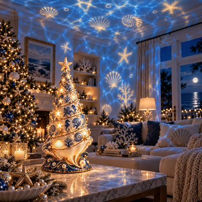 🌊 Coastal-Style “Christmas Tree Made of Shells” Projection Lamp ✨