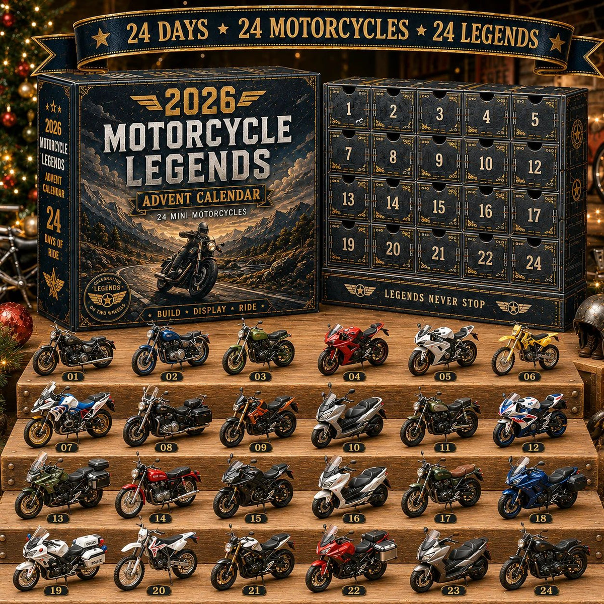 🔥50% Off Last Day🔥 - 2026 Motorcycle Legends Advent Calendar – 24 Days, 24 Mini Motorcycles, 24 Legendary Rides