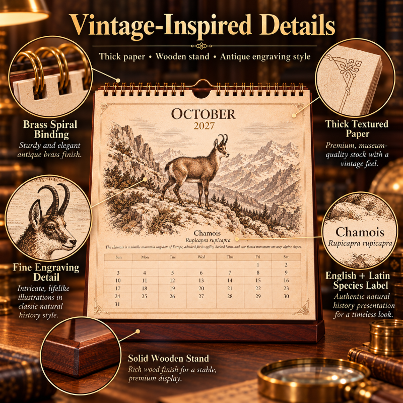 🐑Wild Sheep & Goats 2027 — Antique Natural History Desk Calendar📅