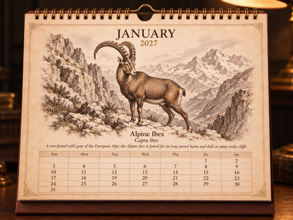 🐑Wild Sheep & Goats 2027 — Antique Natural History Desk Calendar📅