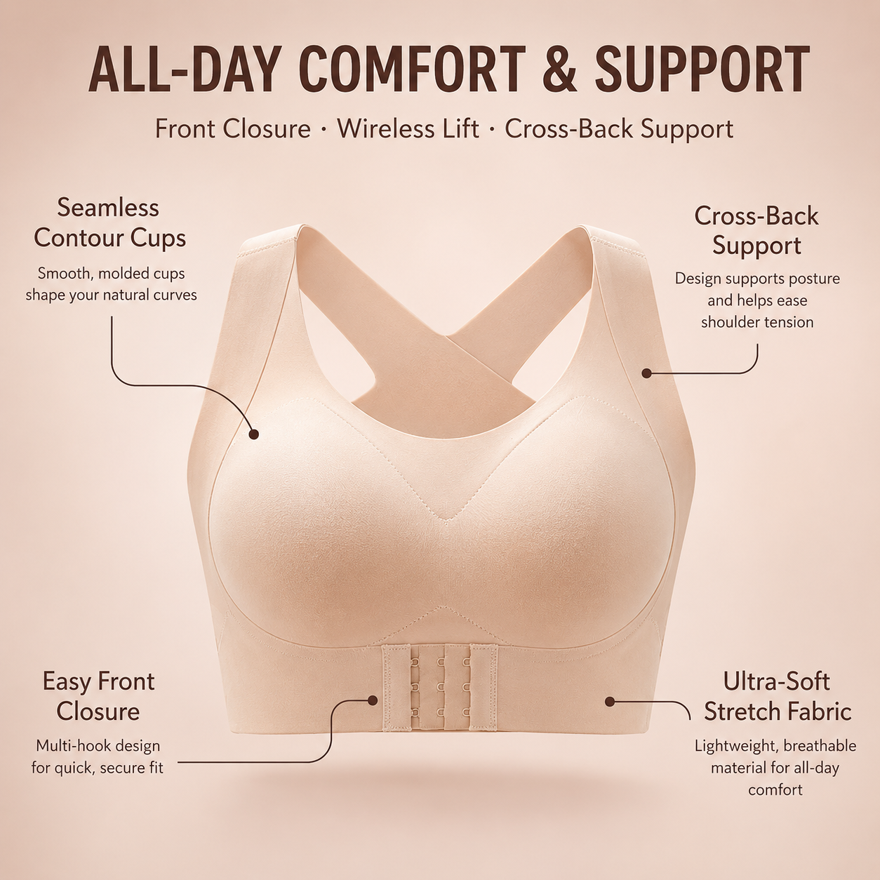 LAST DAY PROMOTION - 50% OFF Front Closure Cross-Back Wireless Posture Bra