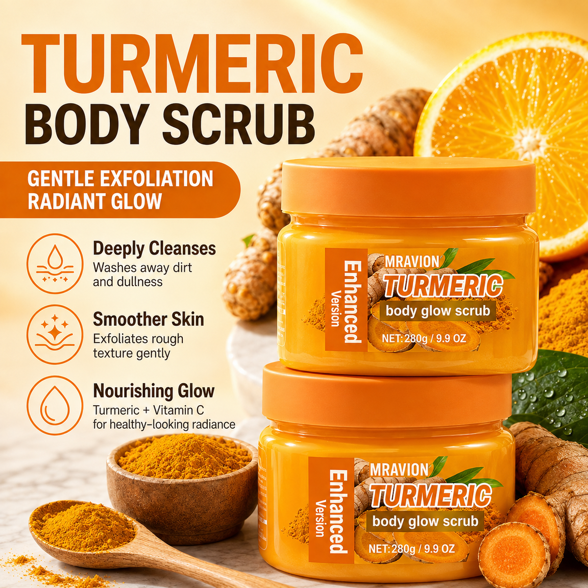 ✨ Turmeric Glow Scrub — Buff Away Dull, Rough Skin for a Softer, Smoother-Looking Glow 🧡