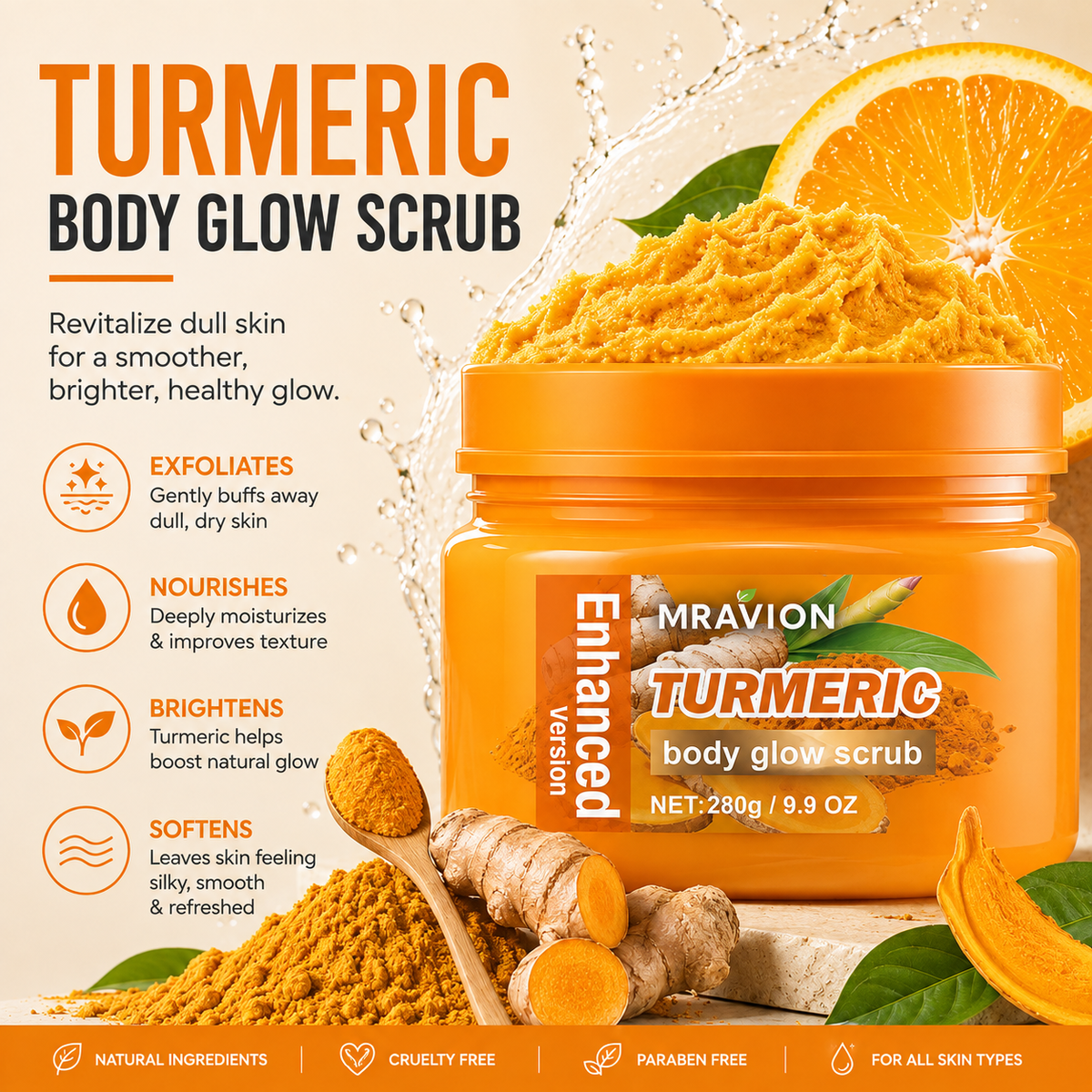✨ Turmeric Glow Scrub — Buff Away Dull, Rough Skin for a Softer, Smoother-Looking Glow 🧡