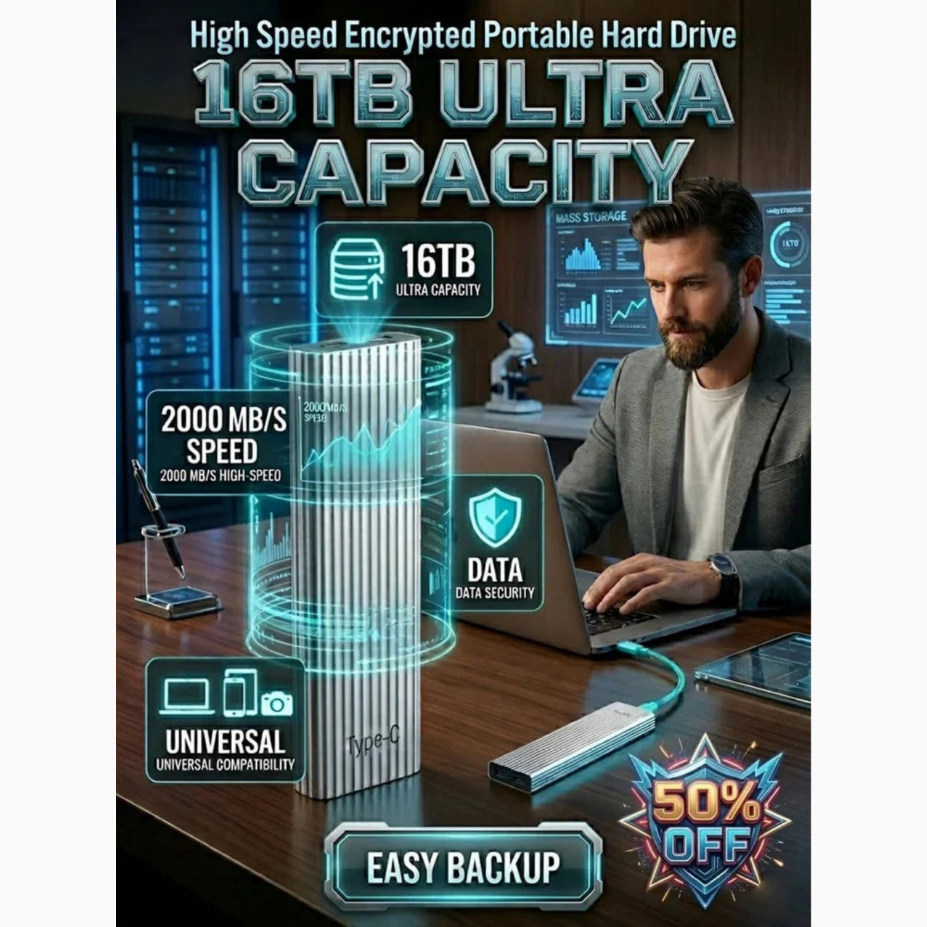🏆Flash Sale⚡ 50K+ SOLD!🔥16TB Large-Capacity Type-C Portable Mini SSD