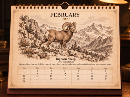 🐑Wild Sheep & Goats 2027 — Antique Natural History Desk Calendar📅