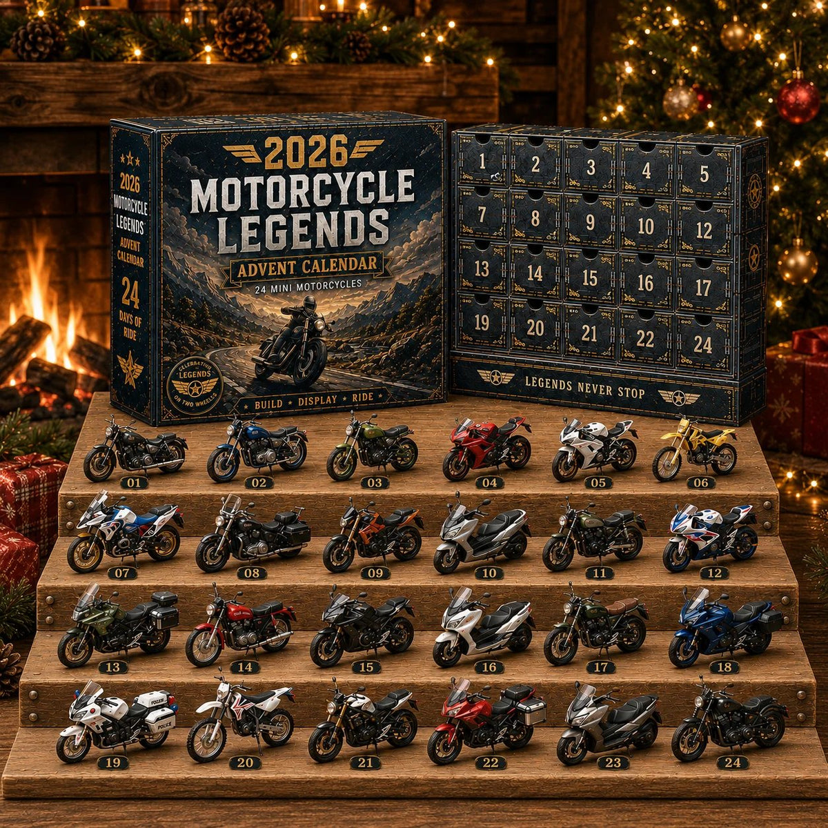 🔥50% Off Last Day🔥 - 2026 Motorcycle Legends Advent Calendar – 24 Days, 24 Mini Motorcycles, 24 Legendary Rides