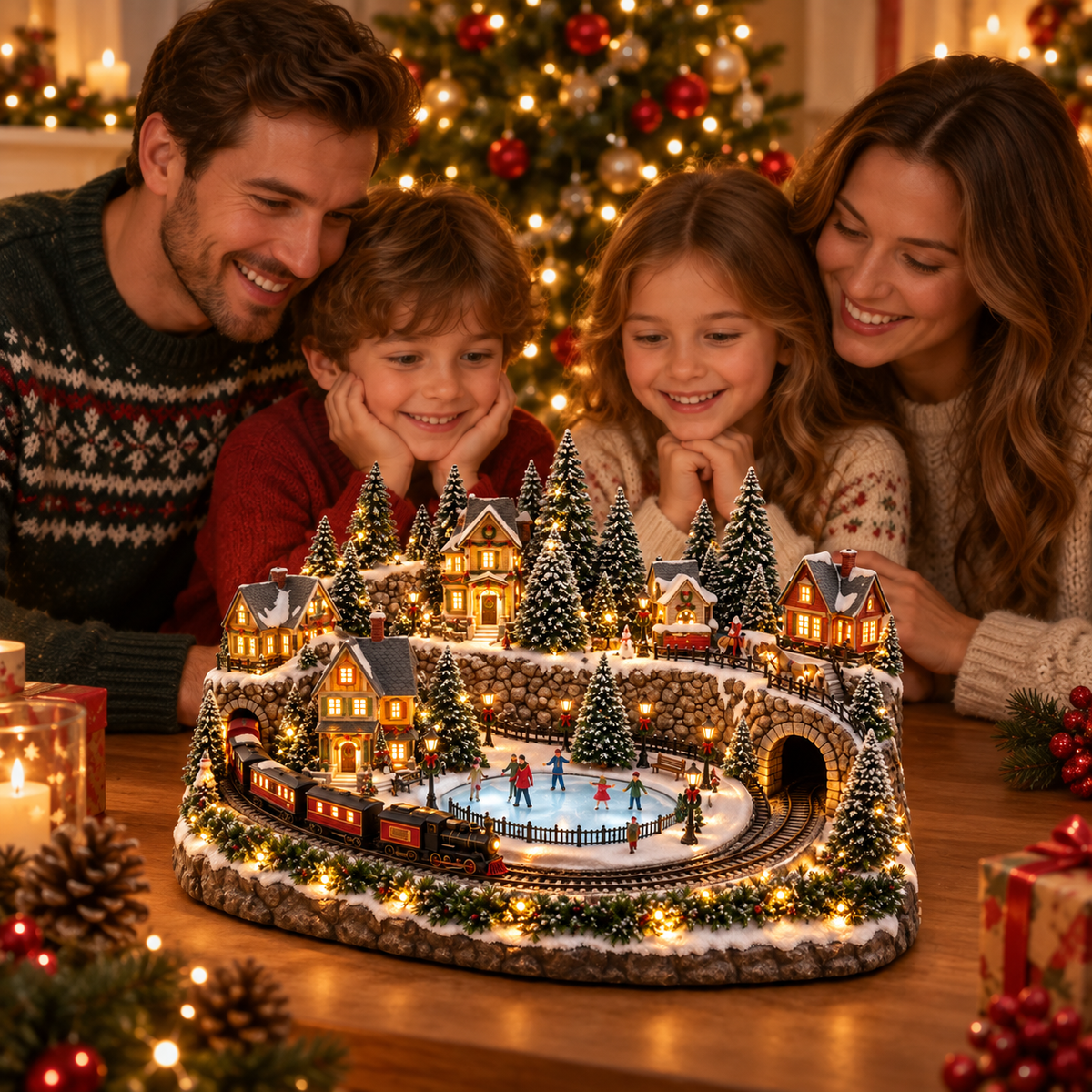🔥 Animated Holiday Train & Ice Rink Scene ✨