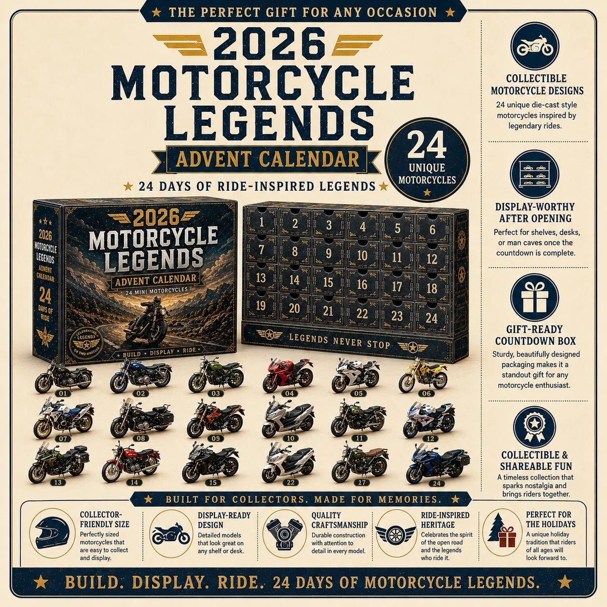 🔥50% Off Last Day🔥 - 2026 Motorcycle Legends Advent Calendar – 24 Days, 24 Mini Motorcycles, 24 Legendary Rides