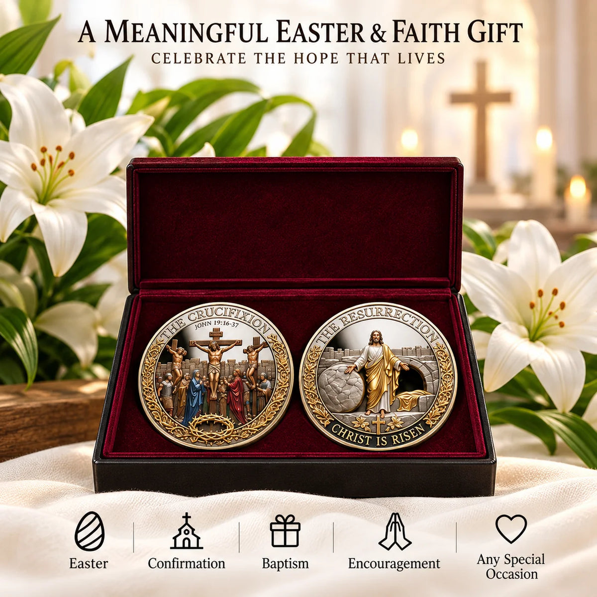 Crucifixion & Resurrection Commemorative Coin, Christian Faith Keepsake Celebrating Sacrifice, Hope & the Risen Christ
