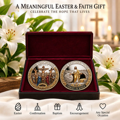 Crucifixion & Resurrection Commemorative Coin, Christian Faith Keepsake Celebrating Sacrifice, Hope & the Risen Christ