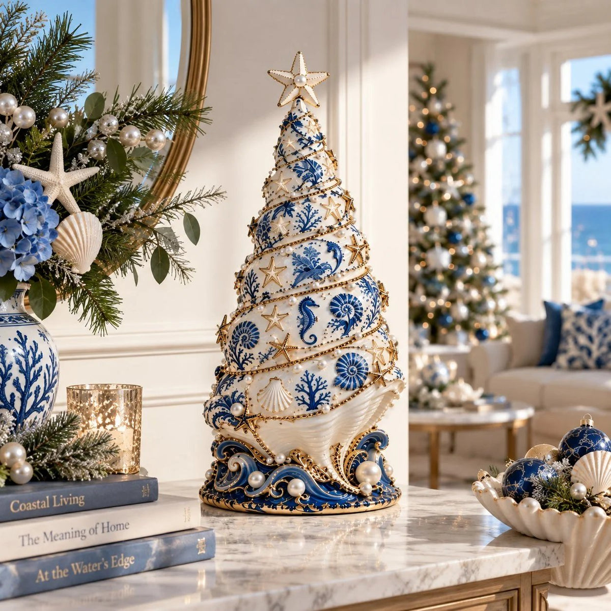 🌊 Coastal-Style “Christmas Tree Made of Shells” Projection Lamp ✨
