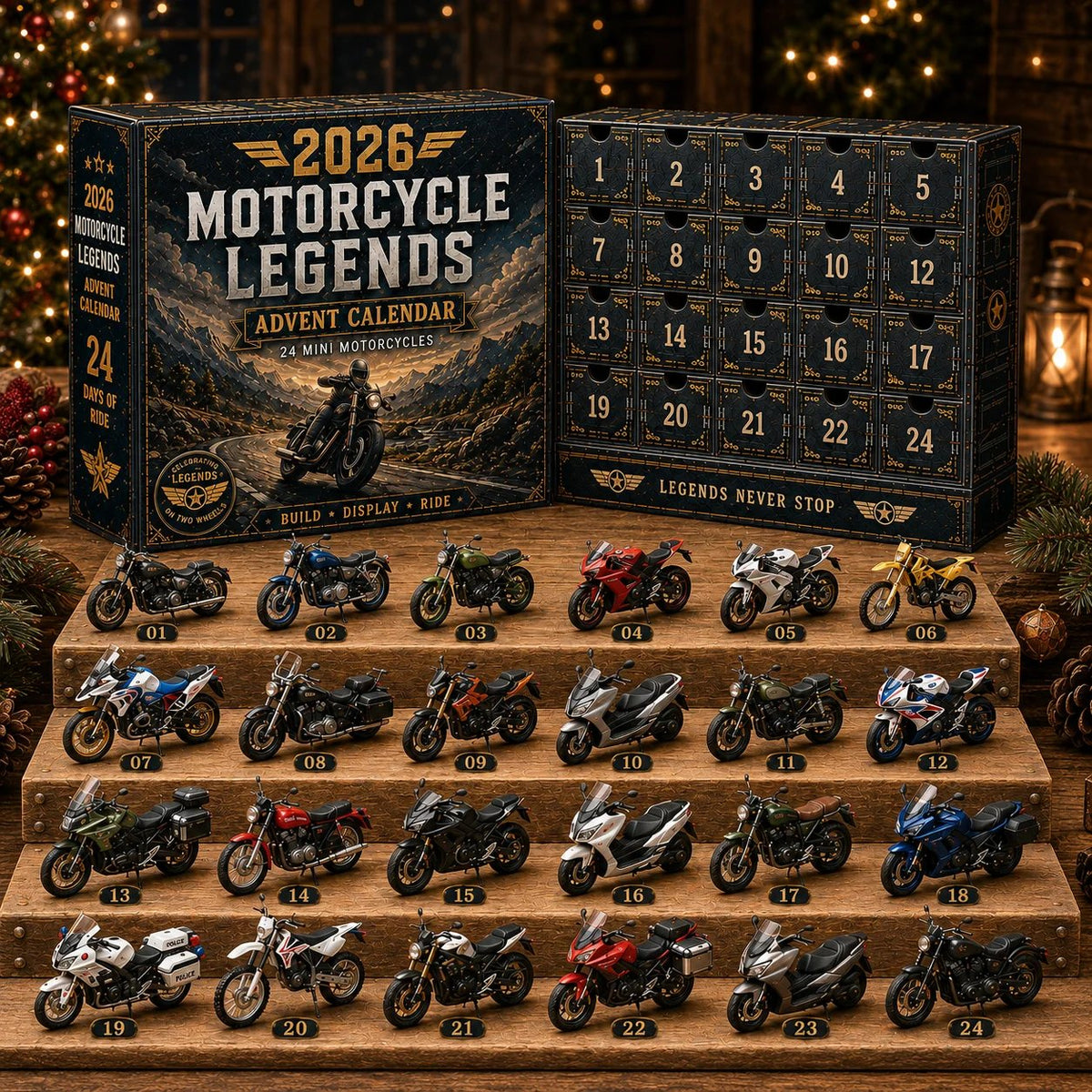 🔥50% Off Last Day🔥 - 2026 Motorcycle Legends Advent Calendar – 24 Days, 24 Mini Motorcycles, 24 Legendary Rides