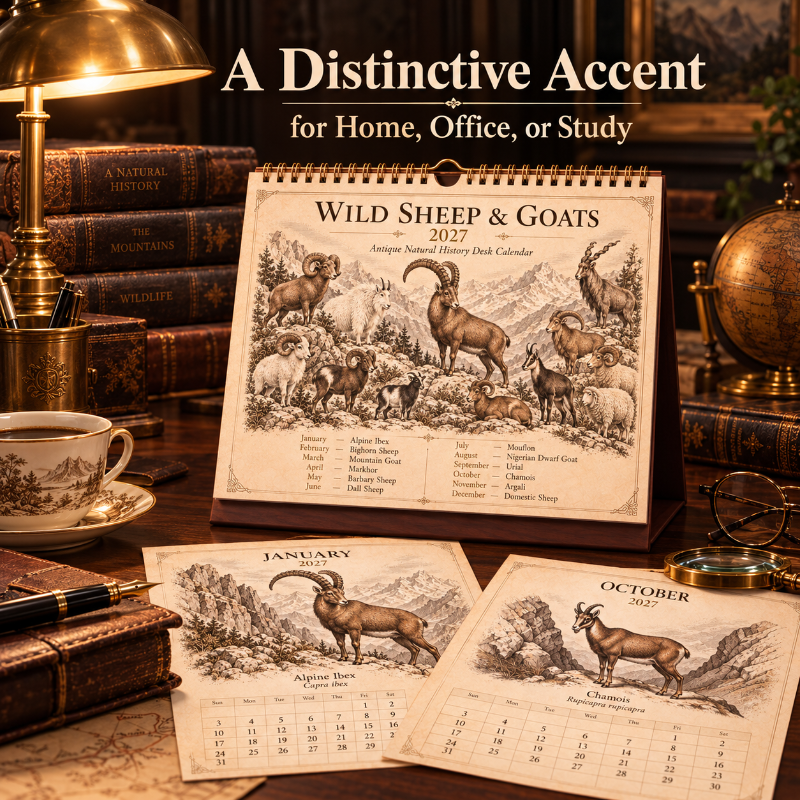 🐑Wild Sheep & Goats 2027 — Antique Natural History Desk Calendar📅