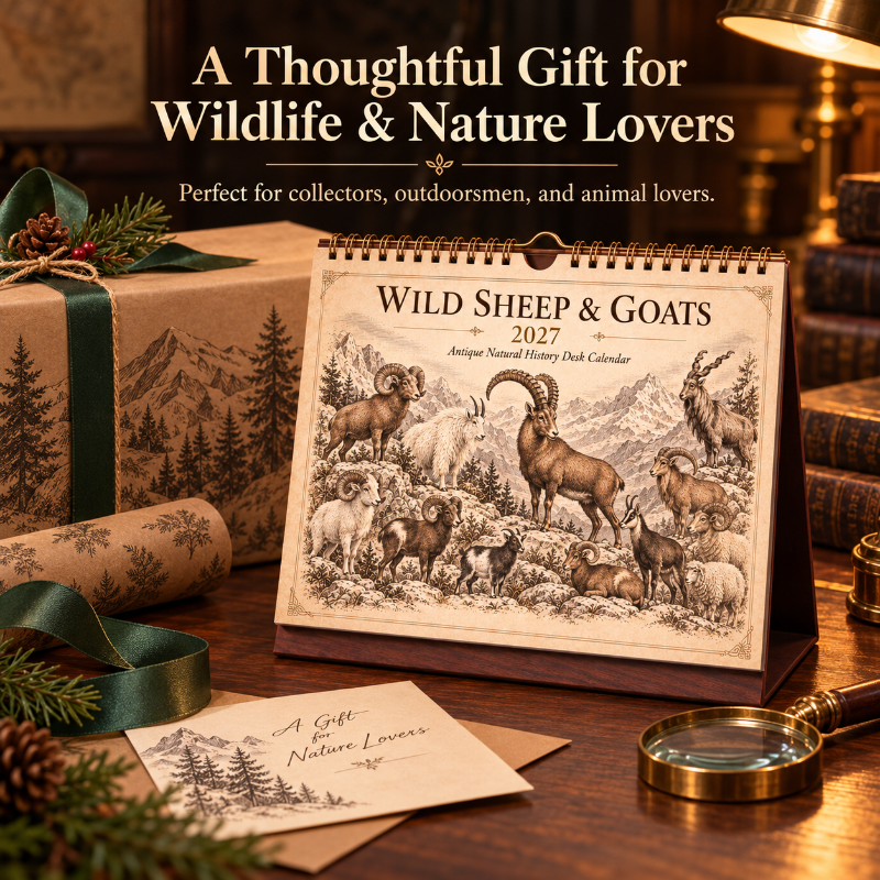 🐑Wild Sheep & Goats 2027 — Antique Natural History Desk Calendar📅