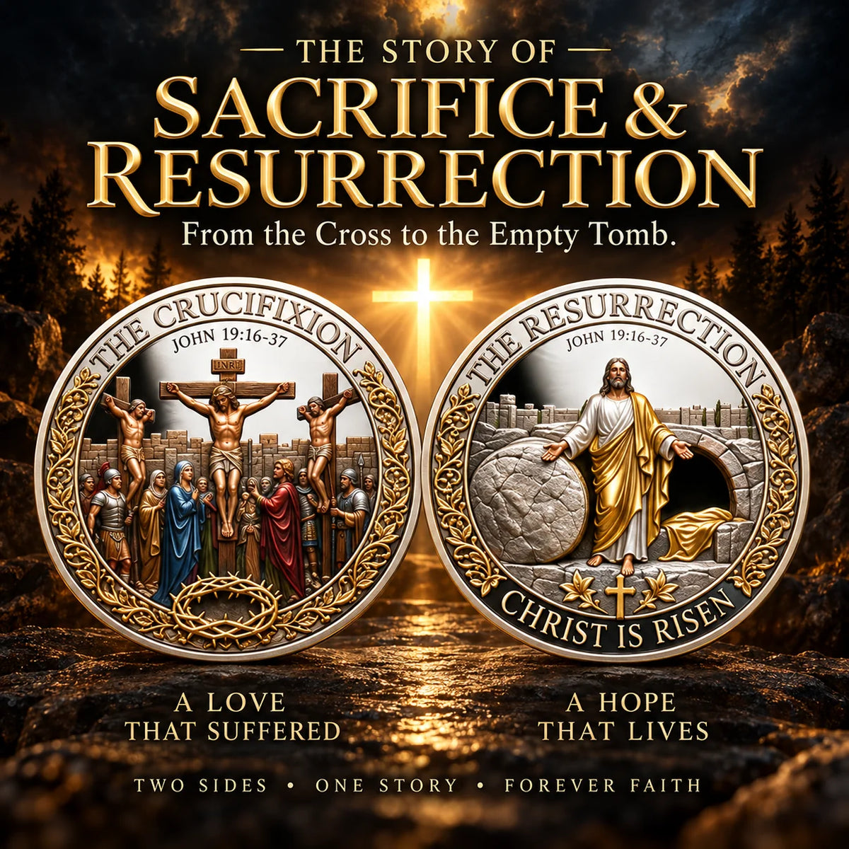 Crucifixion & Resurrection Commemorative Coin, Christian Faith Keepsake Celebrating Sacrifice, Hope & the Risen Christ