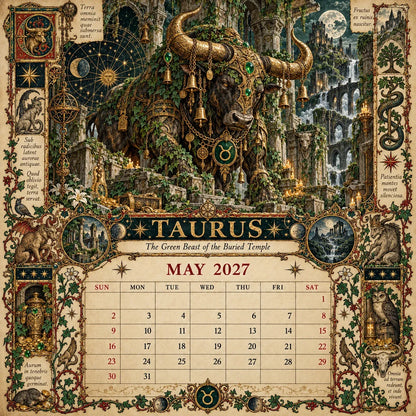 🔮 2027 Zodiac Grimoire Desk Calendar | 12 Medieval-Inspired Zodiac Artworks for Astrology & Gothic Art Lovers ✨