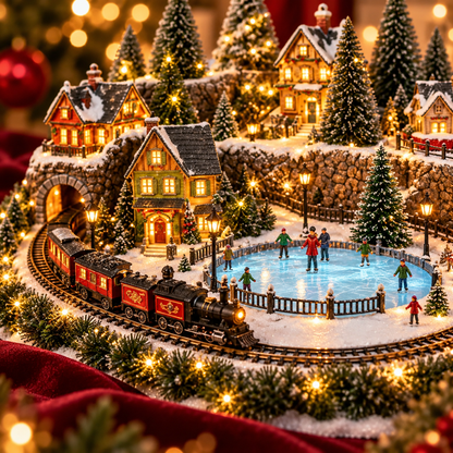 🔥 Animated Holiday Train & Ice Rink Scene ✨