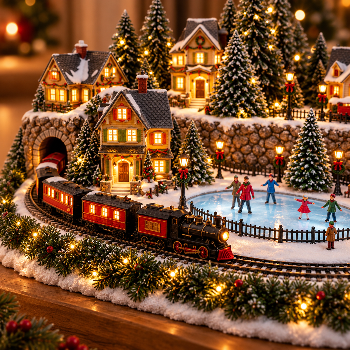 🔥 Animated Holiday Train & Ice Rink Scene ✨