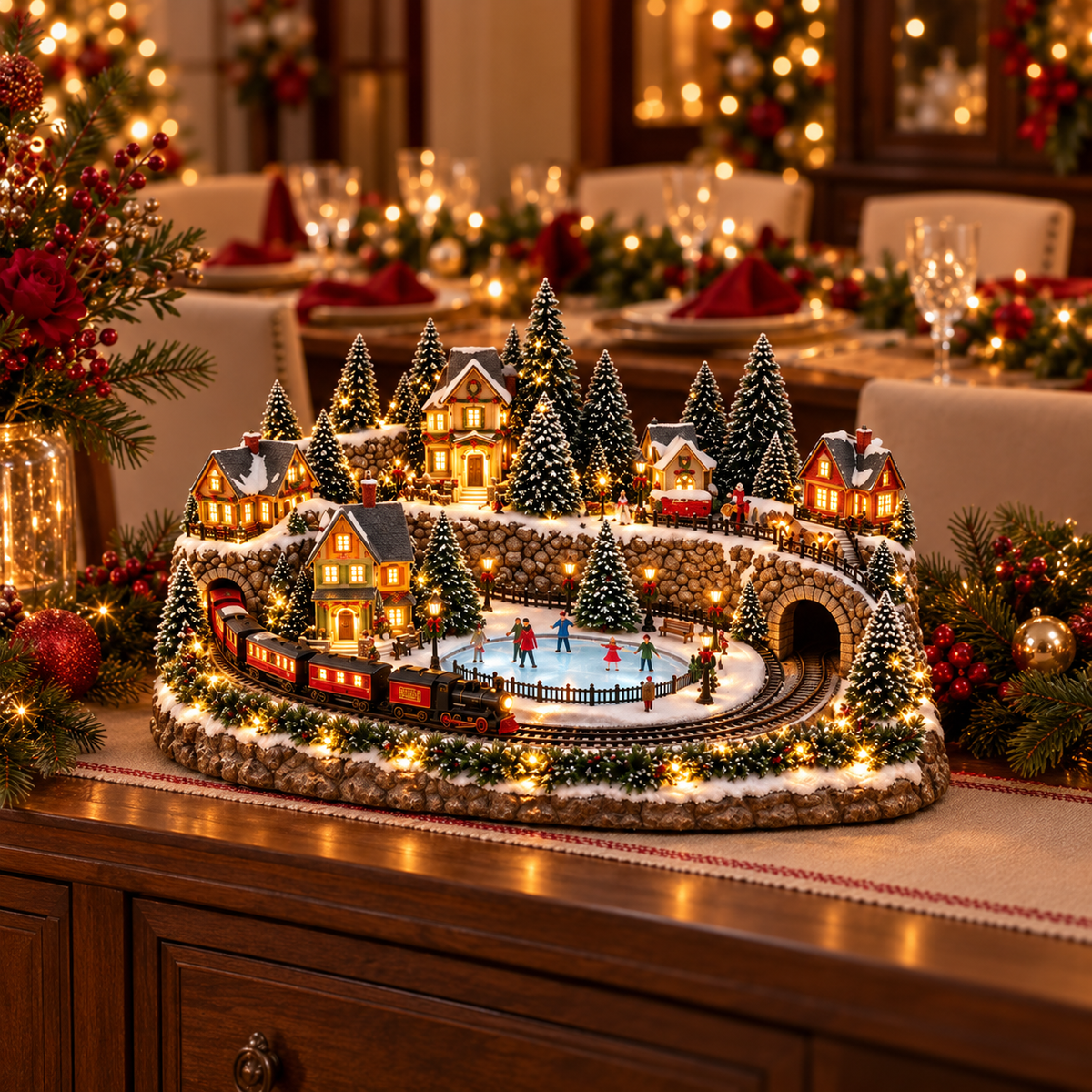 🔥 Animated Holiday Train & Ice Rink Scene ✨