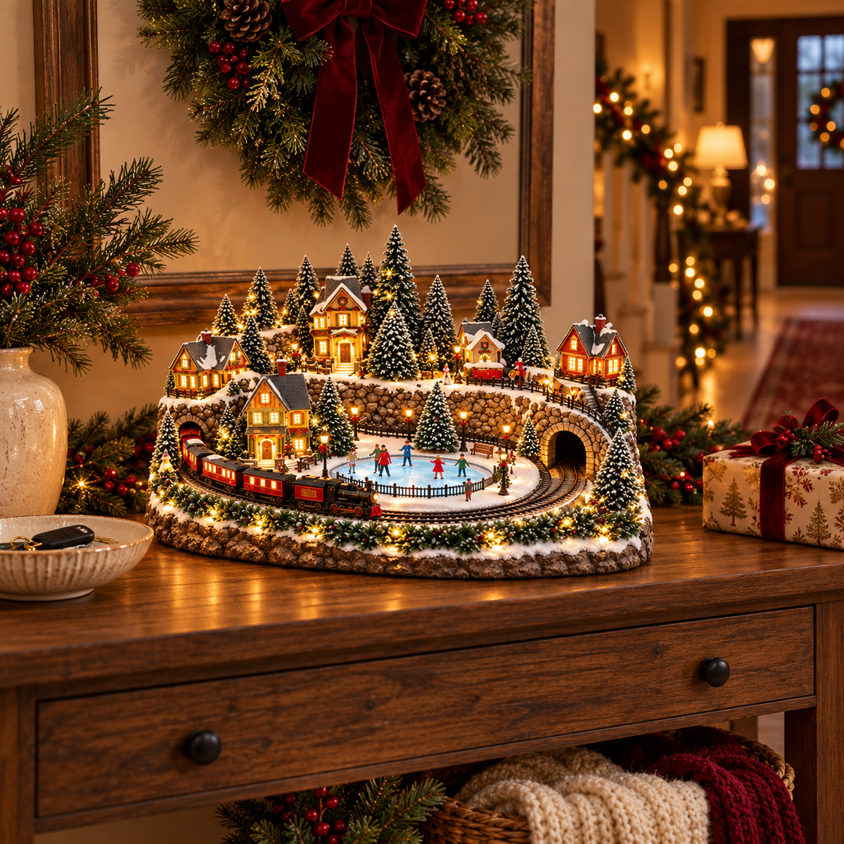 🔥 Animated Holiday Train & Ice Rink Scene ✨