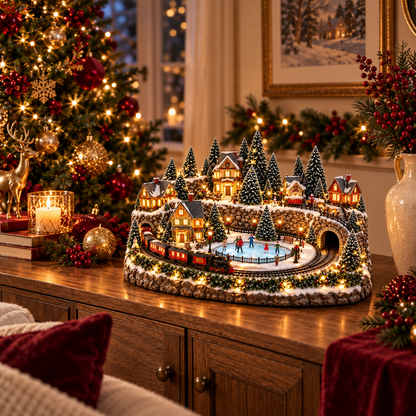 🔥 Animated Holiday Train & Ice Rink Scene ✨