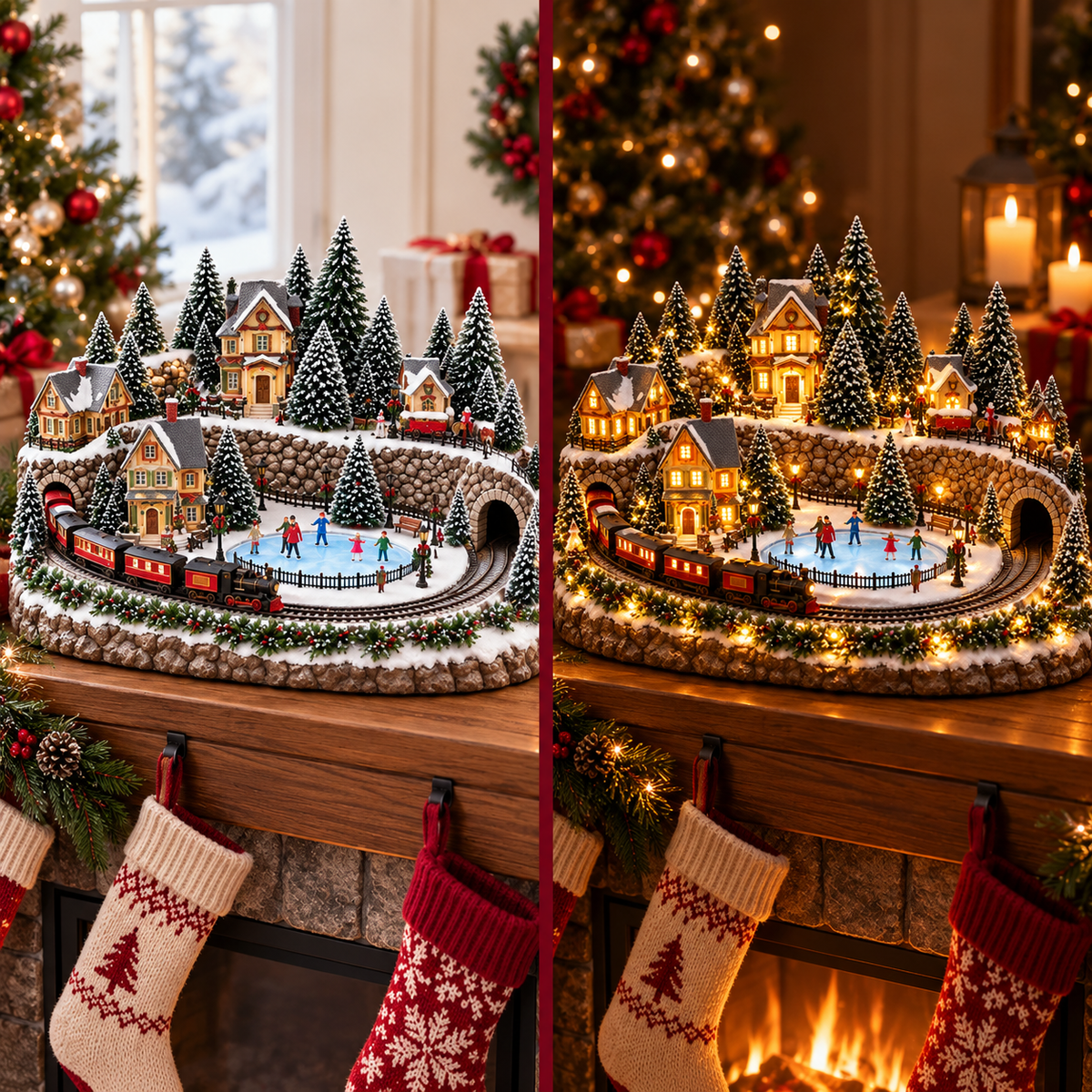 🔥 Animated Holiday Train & Ice Rink Scene ✨
