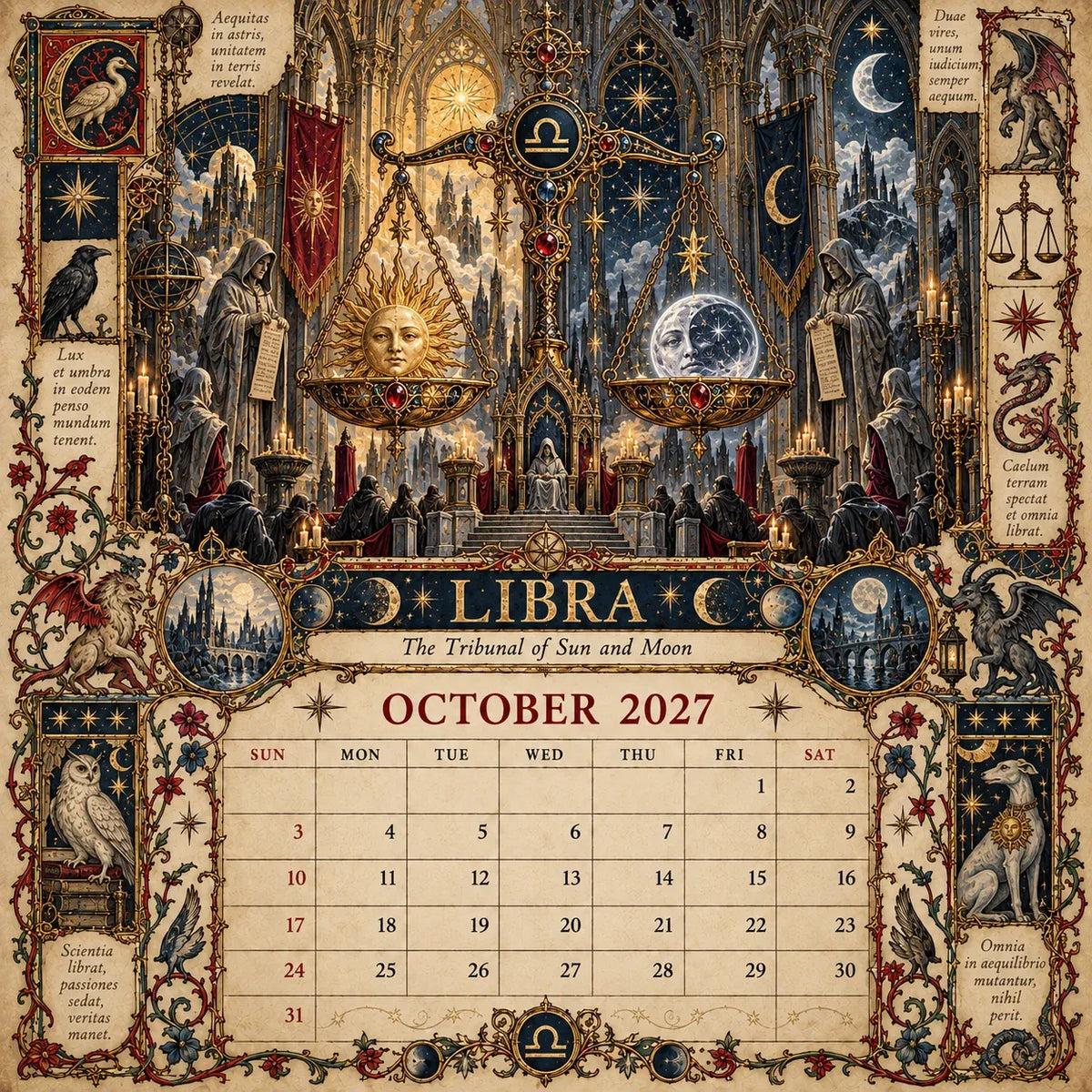 🔮 2027 Zodiac Grimoire Desk Calendar | 12 Medieval-Inspired Zodiac Artworks for Astrology & Gothic Art Lovers ✨
