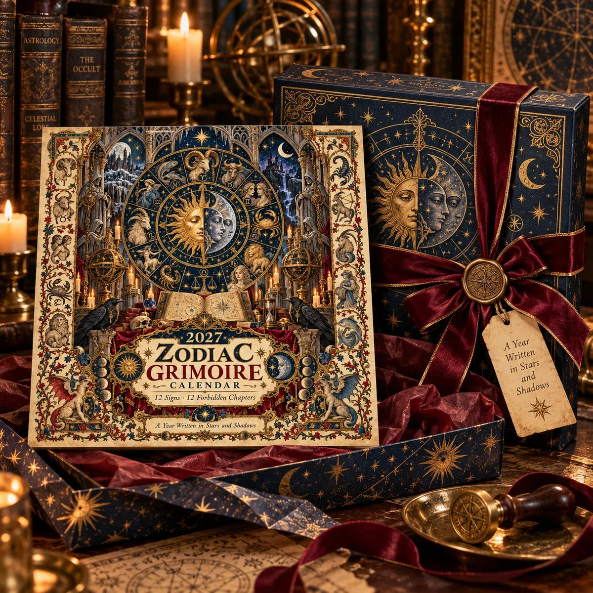 🔮 2027 Zodiac Grimoire Desk Calendar | 12 Medieval-Inspired Zodiac Artworks for Astrology & Gothic Art Lovers ✨