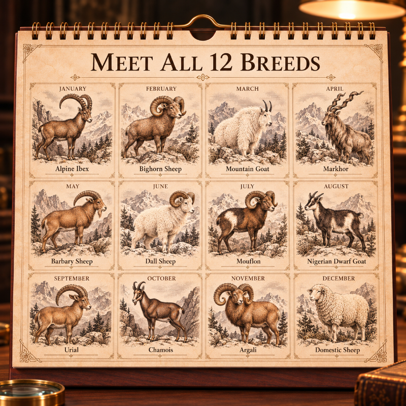 🐑Wild Sheep & Goats 2027 — Antique Natural History Desk Calendar📅
