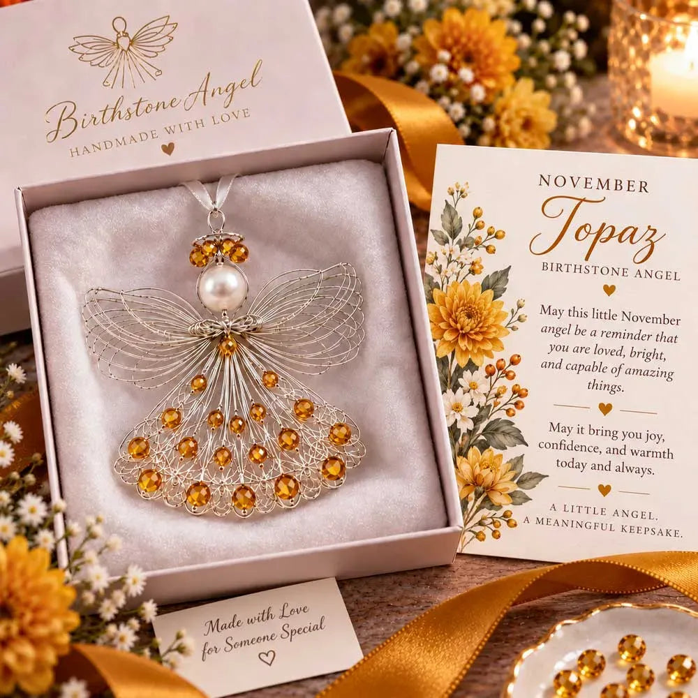 ⏳ Last Day 53% OFF – 👼Handmade Birthstone Angel Wire Ornament |12 Meaningful Birthstone Colors with Keepsake Card ✨